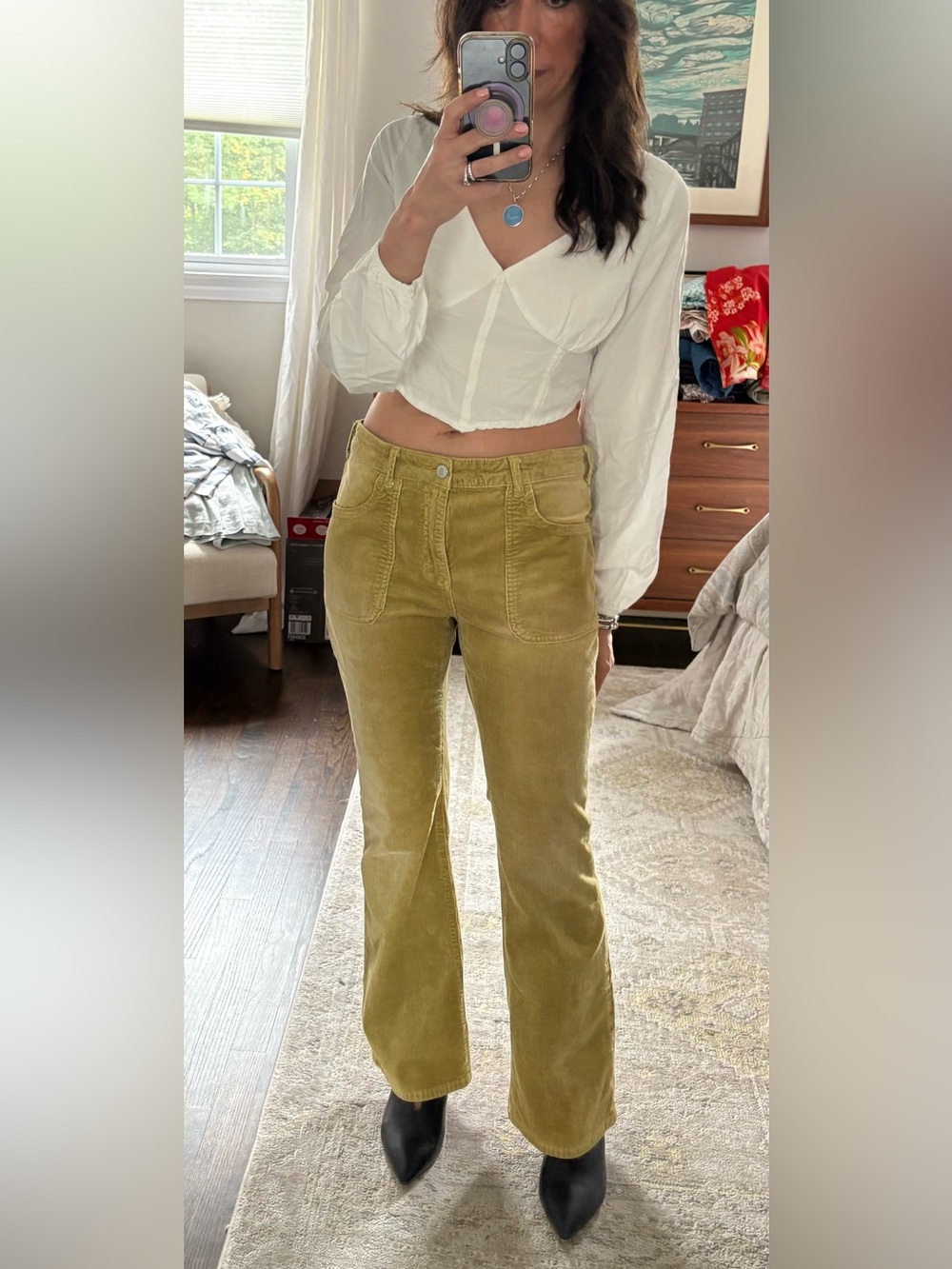 Anthropologie Pilcro The Icon Flare Corduroy Jeans Chartreuse